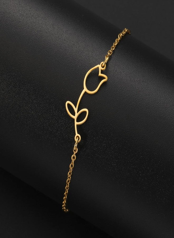 UNIFT Tulip Charm Bracelet for Women Stainless Steel Dainty Elegant Tulip Flower Bracelets Tulip Jewelry Mother's Day Gifts (gold) - Image 4